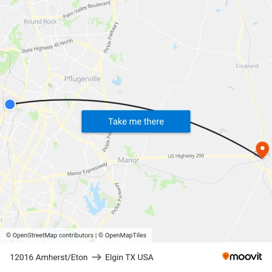 12016 Amherst/Eton to Elgin TX USA map