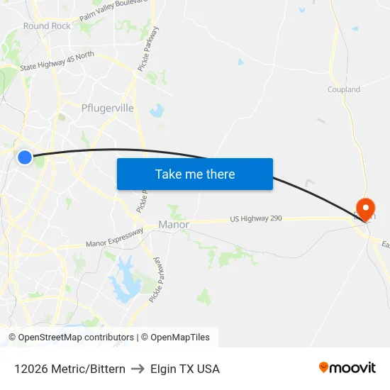12026 Metric/Bittern to Elgin TX USA map