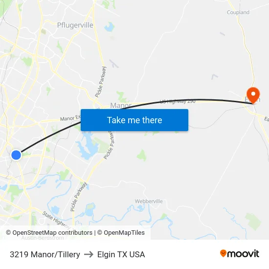 3219 Manor/Tillery to Elgin TX USA map