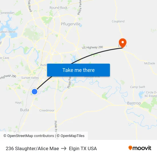 236 Slaughter/Alice Mae to Elgin TX USA map