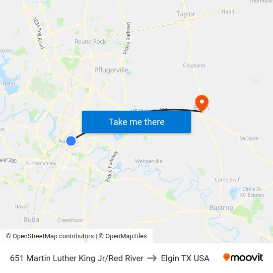 651 Martin Luther King Jr/Red River to Elgin TX USA map