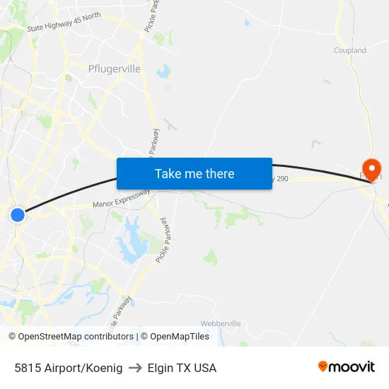 5815 Airport/Koenig to Elgin TX USA map