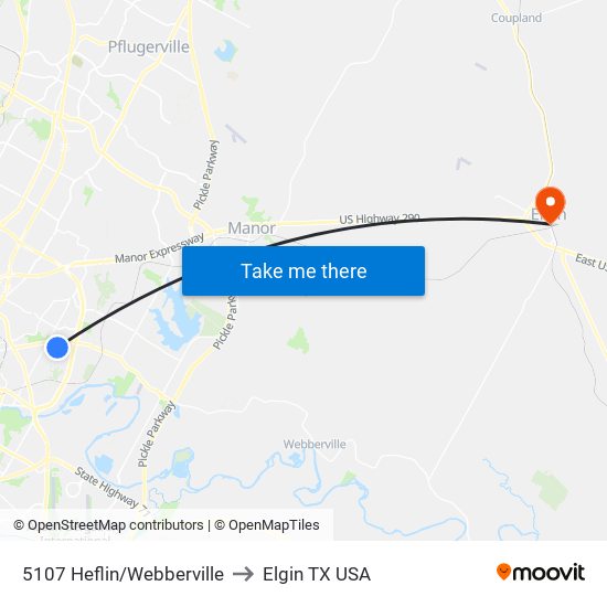 5107 Heflin/Webberville to Elgin TX USA map