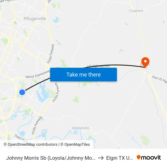 Johnny Morris Sb (Loyola/Johnny Morris) to Elgin TX USA map