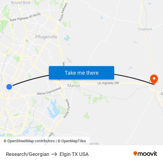 Research/Georgian to Elgin TX USA map