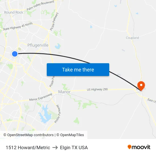 1512 Howard/Metric to Elgin TX USA map
