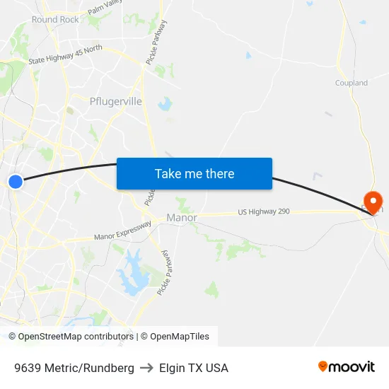 9639 Metric/Rundberg to Elgin TX USA map
