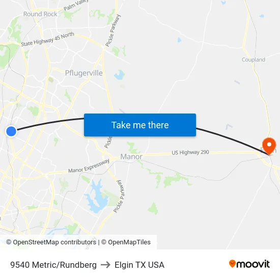 9540 Metric/Rundberg to Elgin TX USA map