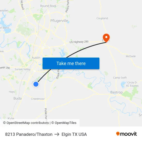8213 Panadero/Thaxton to Elgin TX USA map