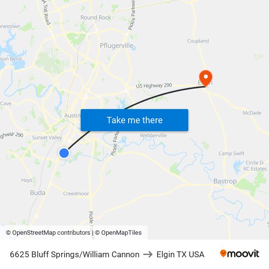 6625 Bluff Springs/William Cannon to Elgin TX USA map