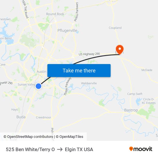 525 Ben White/Terry O to Elgin TX USA map