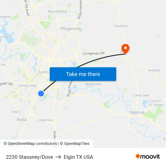 2230 Stassney/Dove to Elgin TX USA map