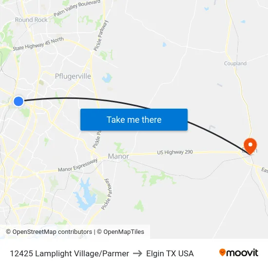 12425 Lamplight Village/Parmer to Elgin TX USA map