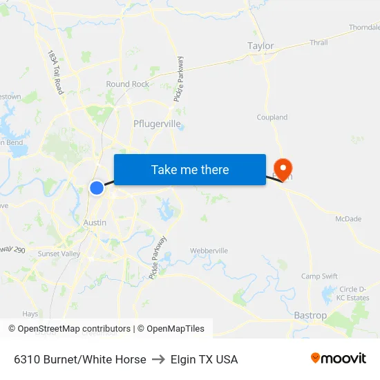 6310 Burnet/White Horse to Elgin TX USA map