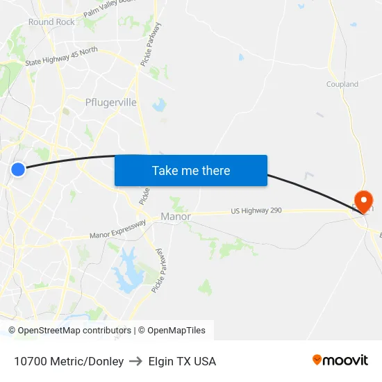 10700 Metric/Donley to Elgin TX USA map