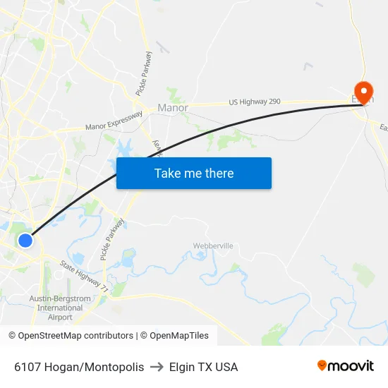 6107 Hogan/Montopolis to Elgin TX USA map