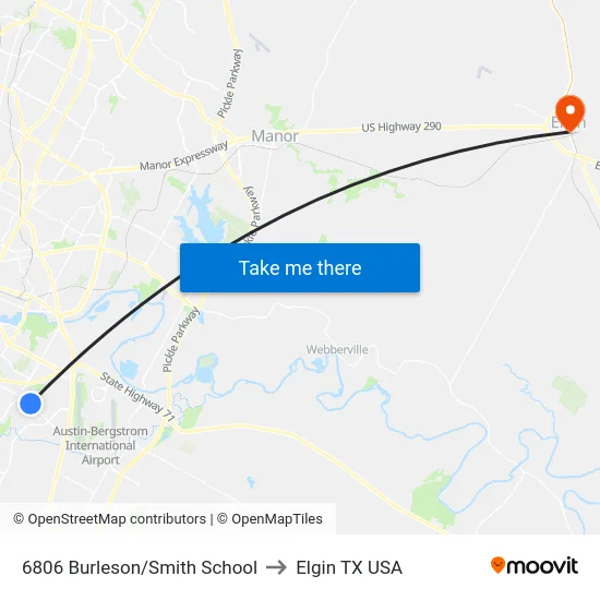 6806 Burleson/Smith School to Elgin TX USA map