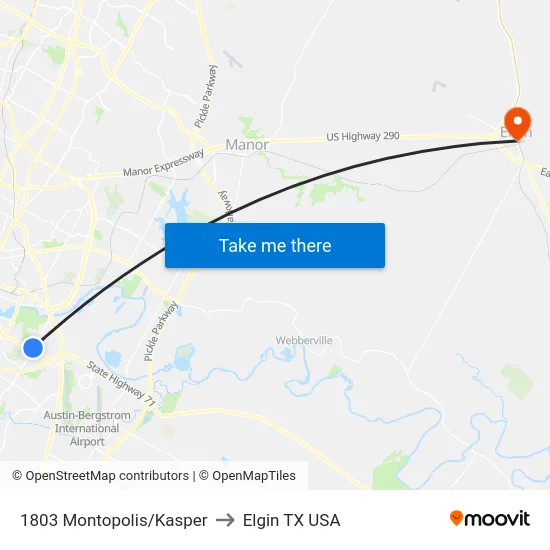 1803 Montopolis/Kasper to Elgin TX USA map