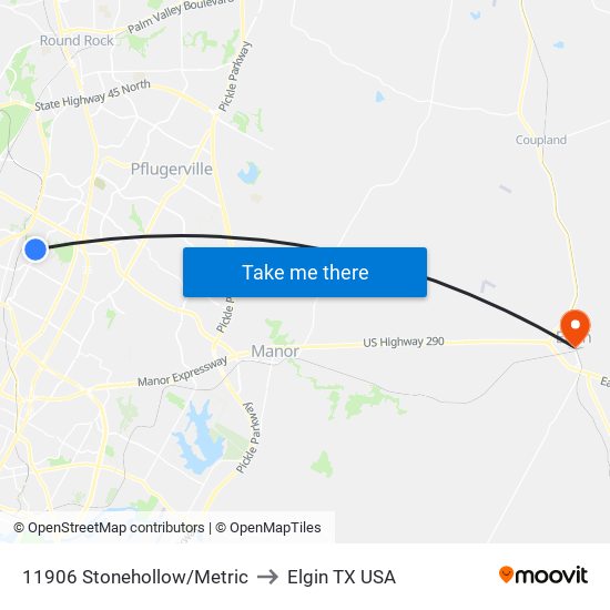 11906 Stonehollow/Metric to Elgin TX USA map