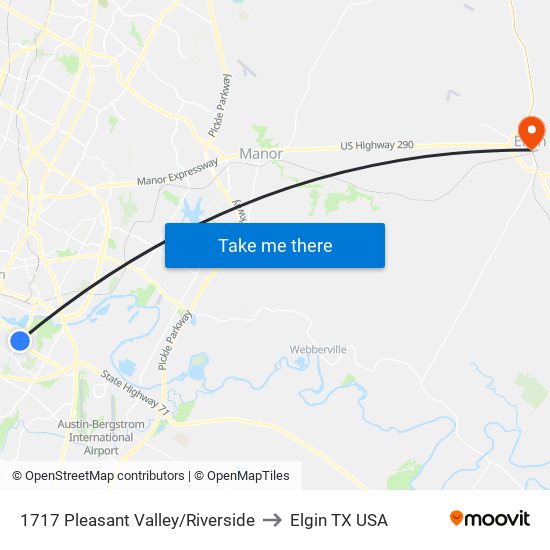 1717 Pleasant Valley/Riverside to Elgin TX USA map