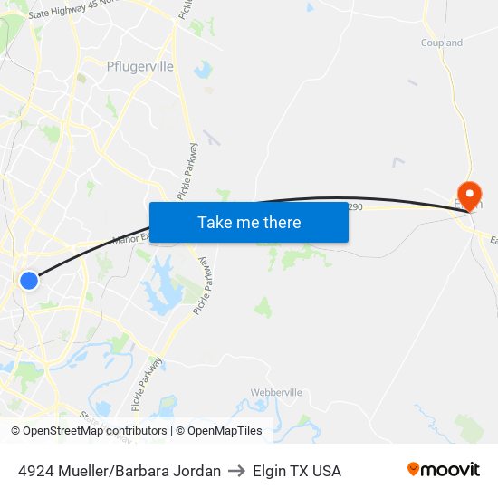4924 Mueller/Barbara Jordan to Elgin TX USA map