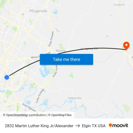 2832 Martin Luther King Jr/Alexander to Elgin TX USA map