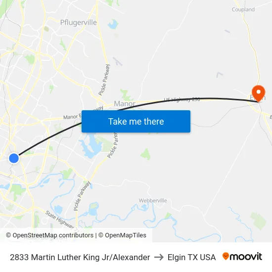 2833 Martin Luther King Jr/Alexander to Elgin TX USA map
