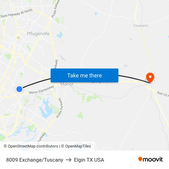 8009 Exchange/Tuscany to Elgin TX USA map