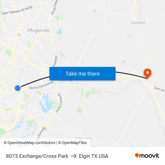 8073 Exchange/Cross Park to Elgin TX USA map