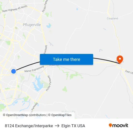 8124 Exchange/Interparke to Elgin TX USA map