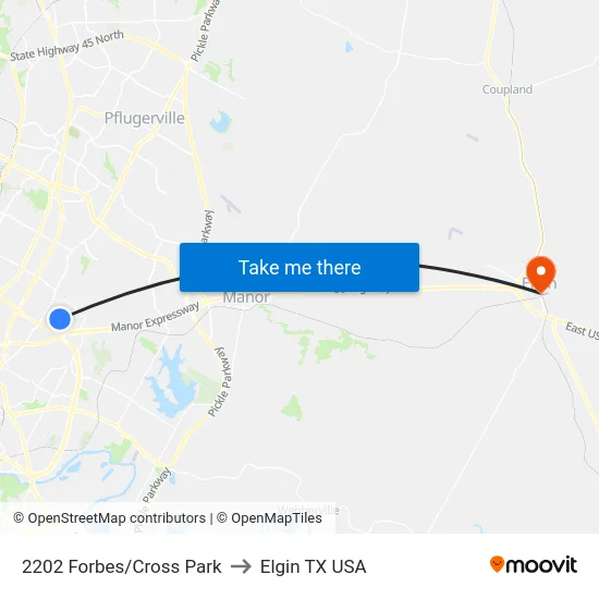 2202 Forbes/Cross Park to Elgin TX USA map