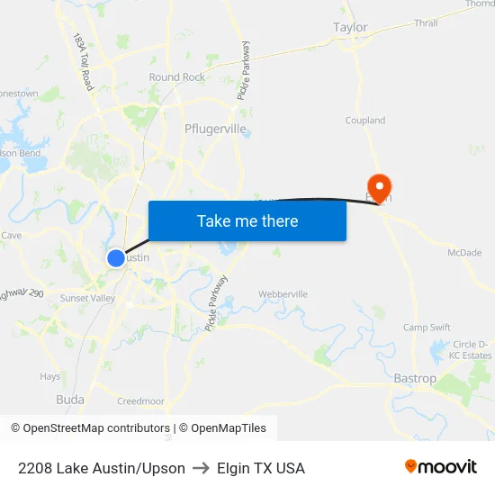 2208 Lake Austin/Upson to Elgin TX USA map