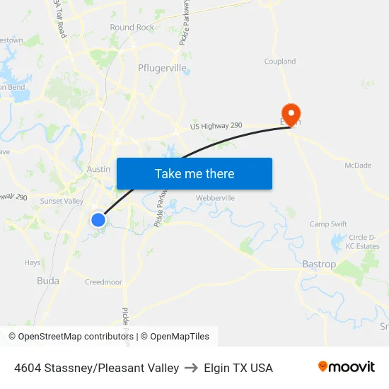 4604 Stassney/Pleasant Valley to Elgin TX USA map