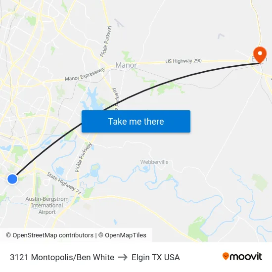 3121 Montopolis/Ben White to Elgin TX USA map