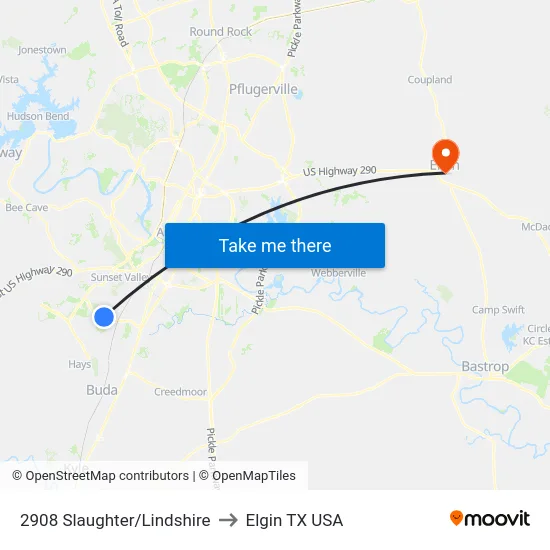 2908 Slaughter/Lindshire to Elgin TX USA map