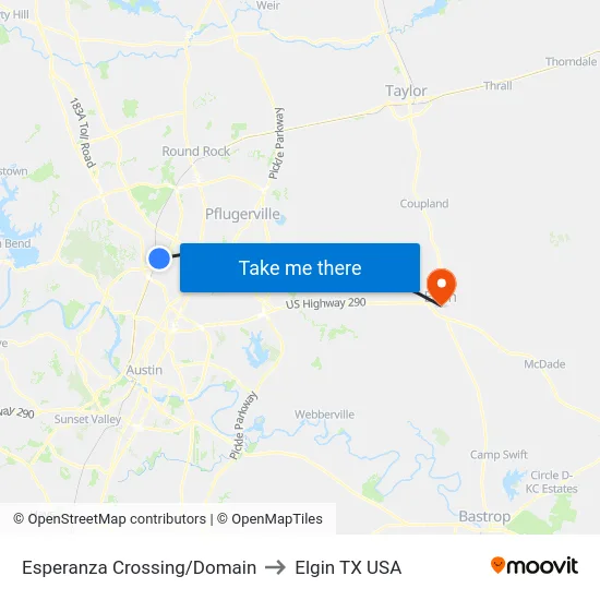 Esperanza Crossing/Domain to Elgin TX USA map