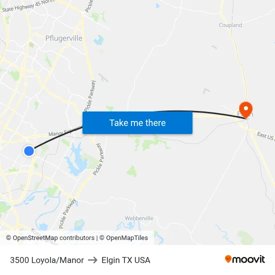 3500 Loyola/Manor to Elgin TX USA map