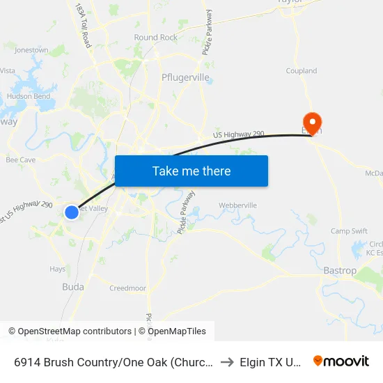 6914 Brush Country/One Oak (Church) to Elgin TX USA map