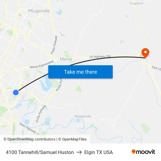 4100 Tannehill/Samuel Huston to Elgin TX USA map