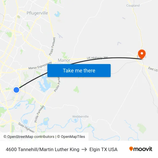 4600 Tannehill/Martin Luther King to Elgin TX USA map