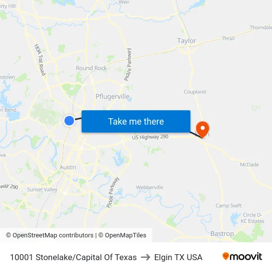 10001 Stonelake/Capital Of Texas to Elgin TX USA map