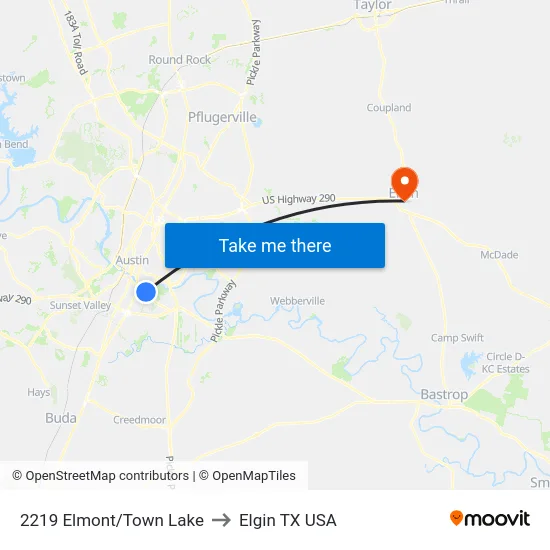 2219 Elmont/Town Lake to Elgin TX USA map
