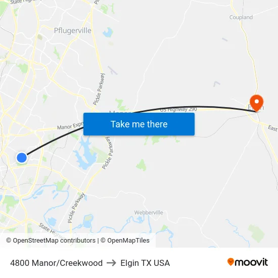 4800 Manor/Creekwood to Elgin TX USA map