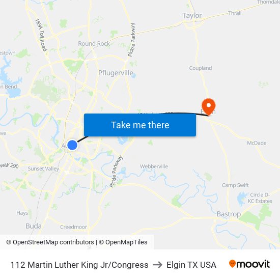 112 Martin Luther King Jr/Congress to Elgin TX USA map