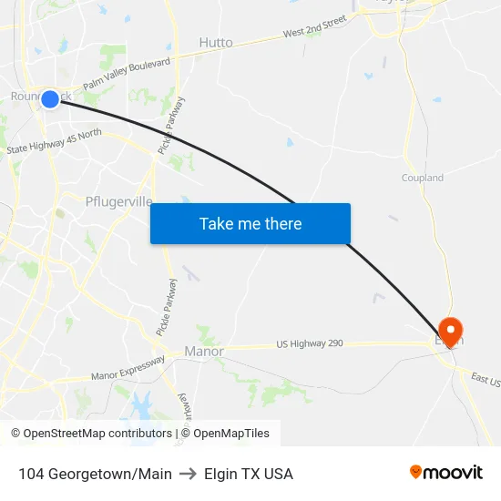104 Georgetown/Main to Elgin TX USA map