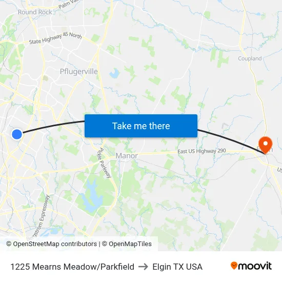 1225 Mearns Meadow/Parkfield to Elgin TX USA map