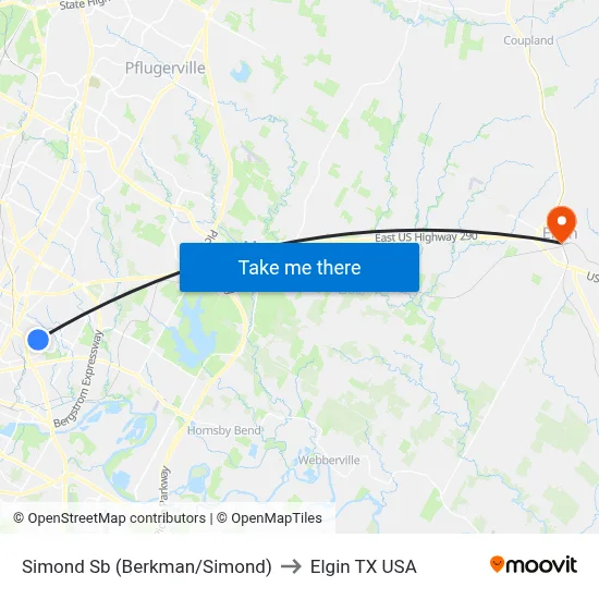 Simond Sb (Berkman/Simond) to Elgin TX USA map