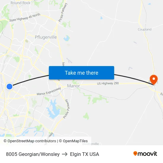 8005 Georgian/Wonsley to Elgin TX USA map