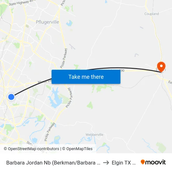 Barbara Jordan Nb (Berkman/Barbara Jordan) to Elgin TX USA map