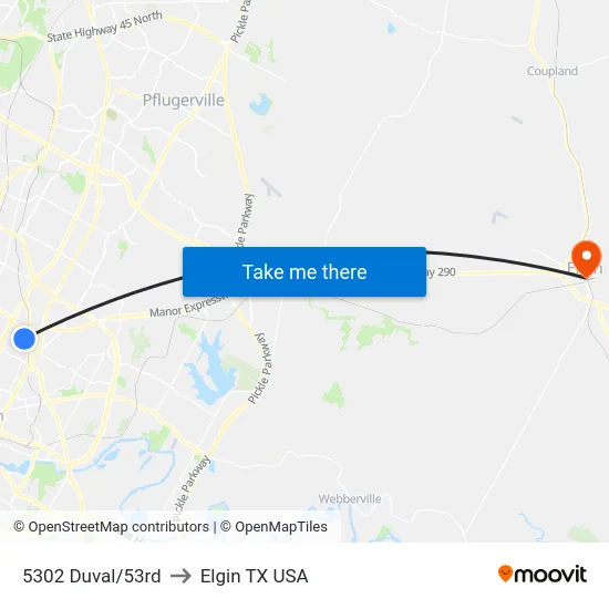 5302 Duval/53rd to Elgin TX USA map